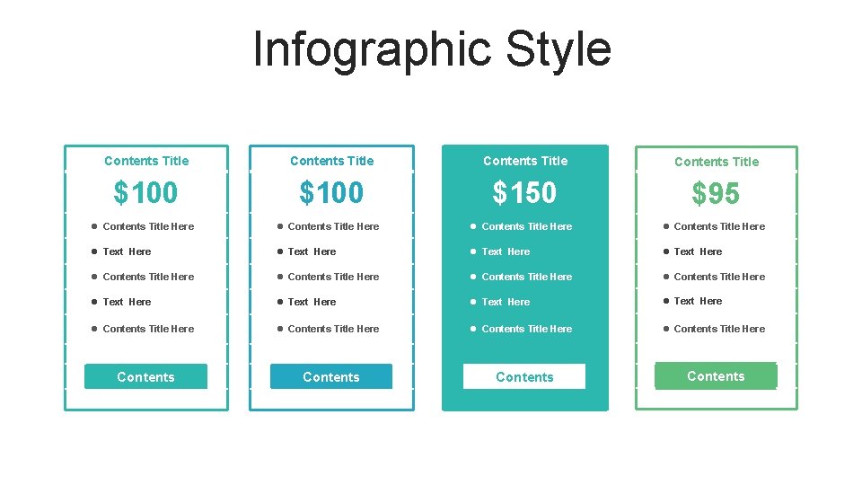 Infographic Style Contents Title $100 $150 $95 l Contents Title Here l Contents Title