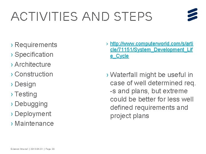 Activities and Steps › Requirements › Specification › Architecture › Construction › Design ›