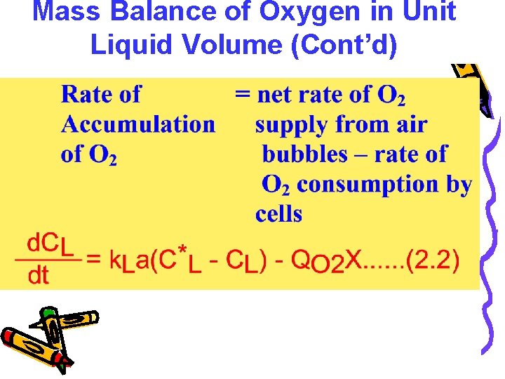 Mass Balance of Oxygen in Unit Liquid Volume (Cont’d) 