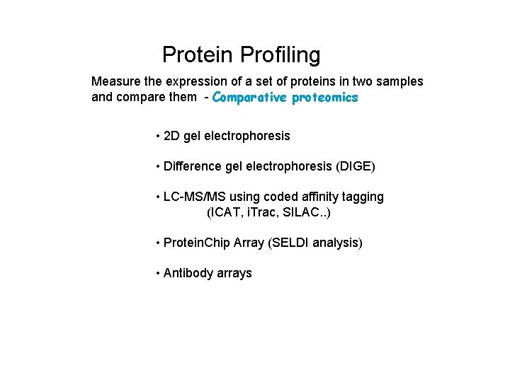 Protein Profiling Measure the expression of a set of proteins in two samples and