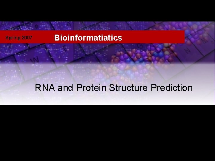 Spring 2007 Intro Bioinformatiatics RNA and Protein Structure Prediction 