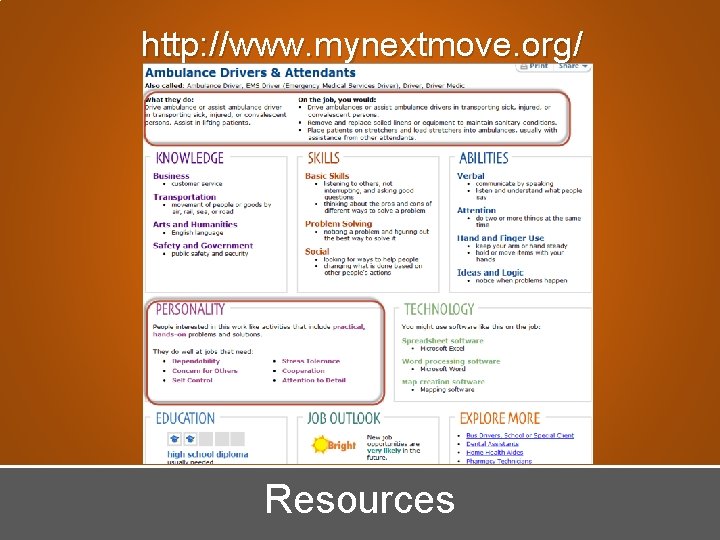 http: //www. mynextmove. org/ Resources 