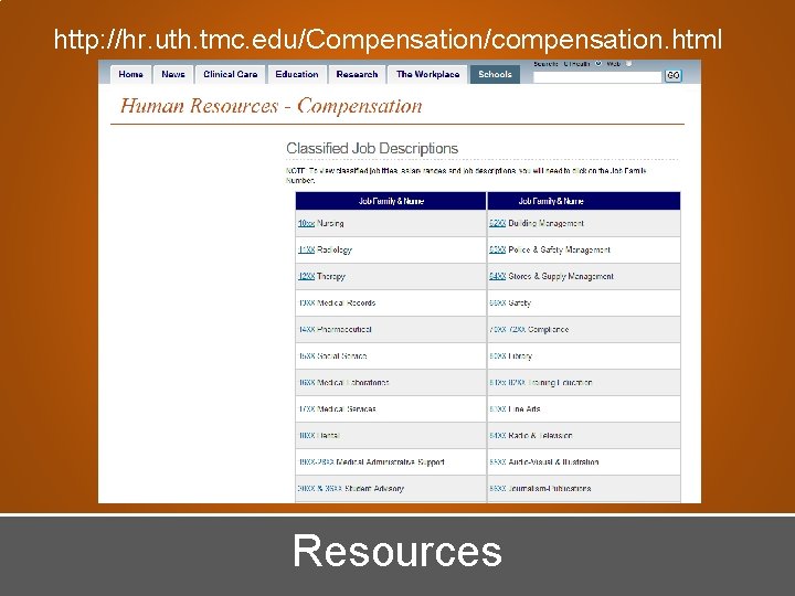 http: //hr. uth. tmc. edu/Compensation/compensation. html Resources 