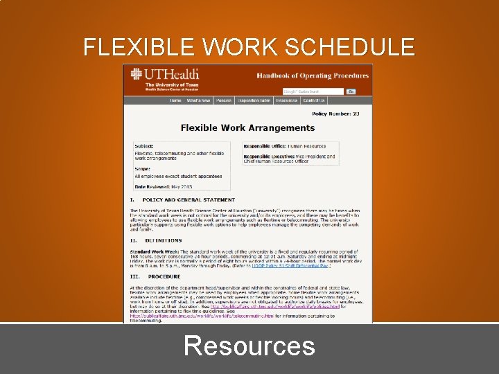 FLEXIBLE WORK SCHEDULE Resources 