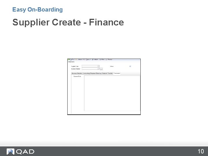 Easy On-Boarding Supplier Create - Finance 10 