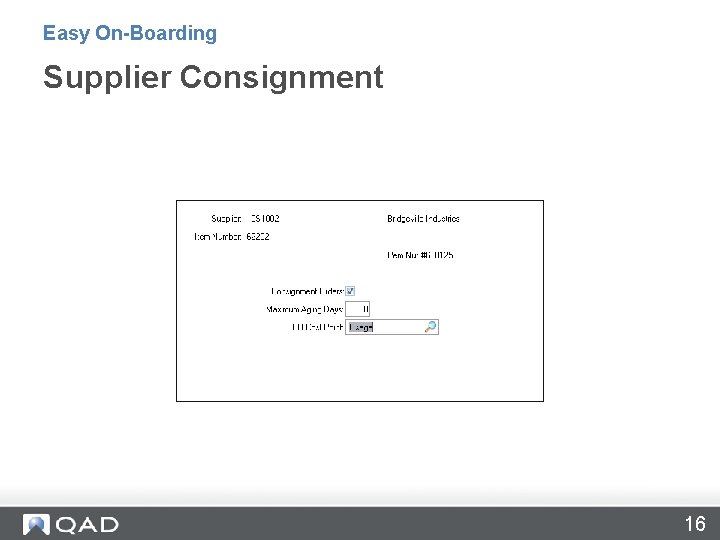 Easy On-Boarding Supplier Consignment 16 