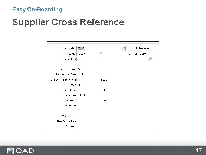 Easy On-Boarding Supplier Cross Reference 17 