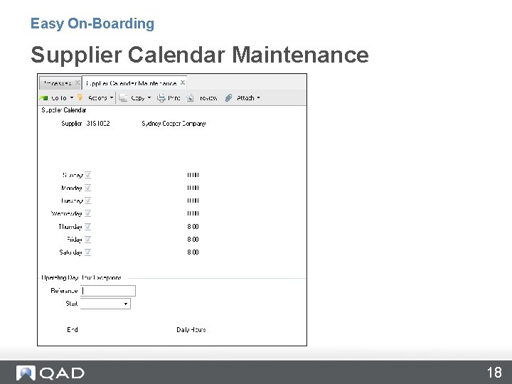 Easy On-Boarding Supplier Calendar Maintenance 18 