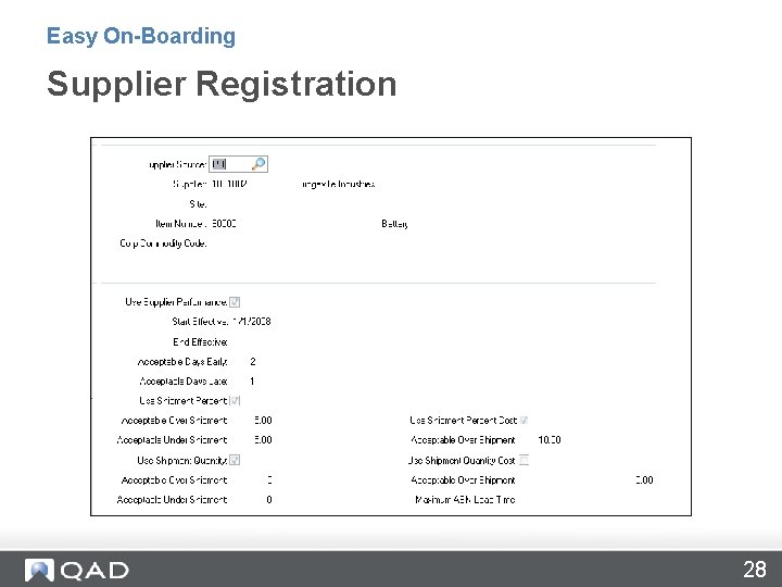 Easy On-Boarding Supplier Registration 28 
