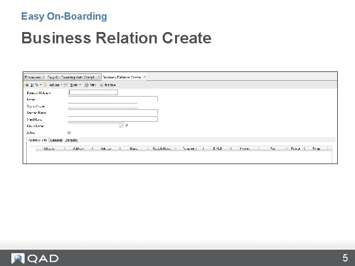 Easy On-Boarding Business Relation Create 5 