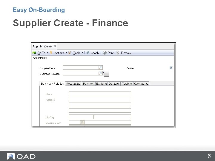 Easy On-Boarding Supplier Create - Finance 6 