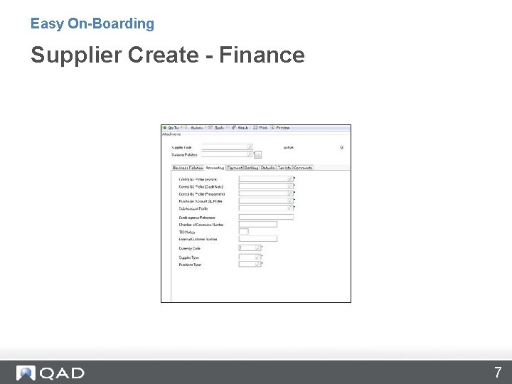 Easy On-Boarding Supplier Create - Finance 7 