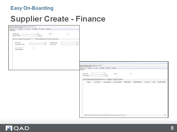 Easy On-Boarding Supplier Create - Finance 8 