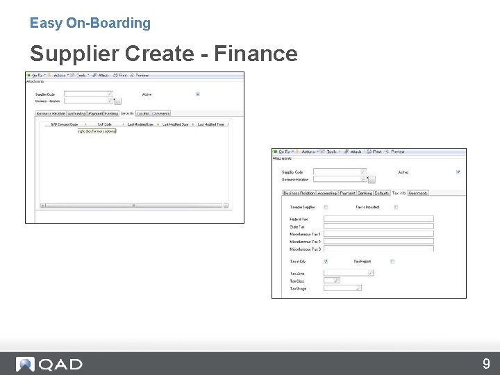 Easy On-Boarding Supplier Create - Finance 9 