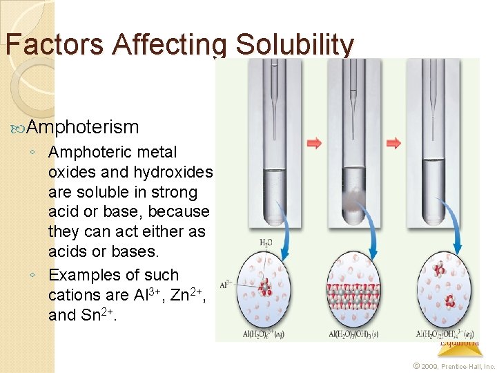 Factors Affecting Solubility Amphoterism ◦ Amphoteric metal oxides and hydroxides are soluble in strong