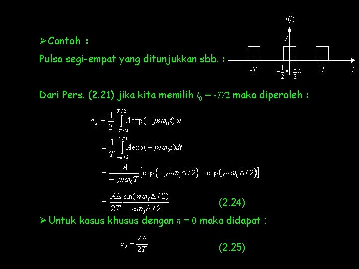 Ø Contoh : Pulsa segi-empat yang ditunjukkan sbb. : Dari Pers. (2. 21) jika