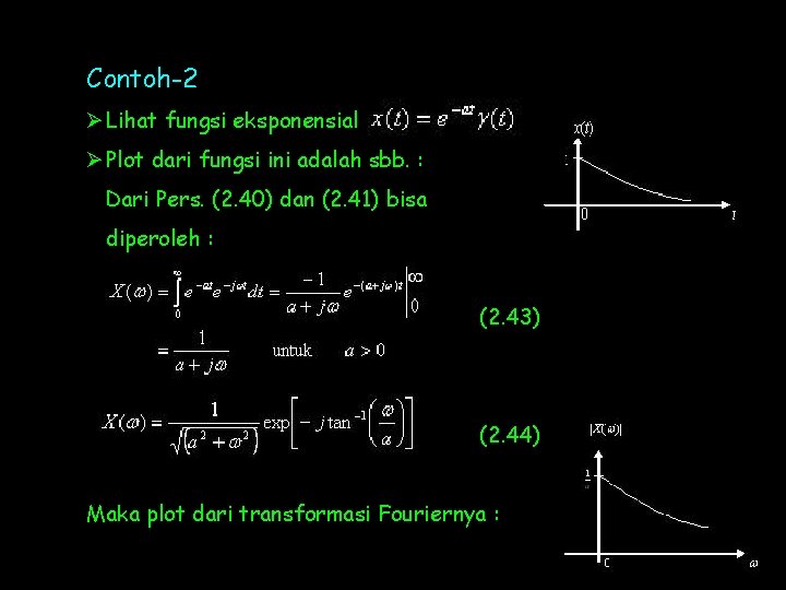 Contoh-2 Ø Lihat fungsi eksponensial Ø Plot dari fungsi ini adalah sbb. : Dari