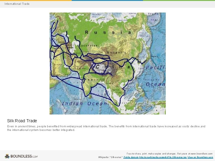 International Trade Silk Road Trade Even in ancient times, people benefited from widespread international