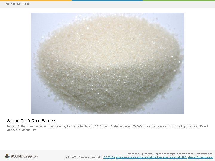 International Trade Sugar: Tariff-Rate Barriers In the US, the import of sugar is regulated