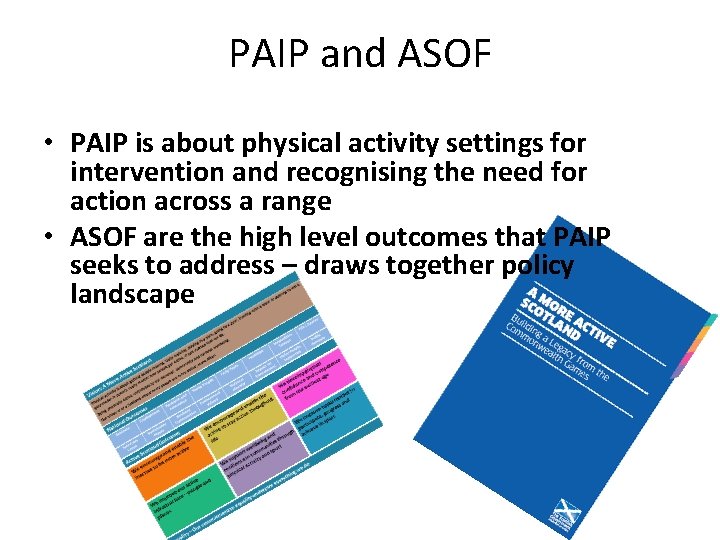 PAIP and ASOF • PAIP is about physical activity settings for intervention and recognising