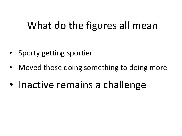 What do the figures all mean • Sporty getting sportier • Moved those doing