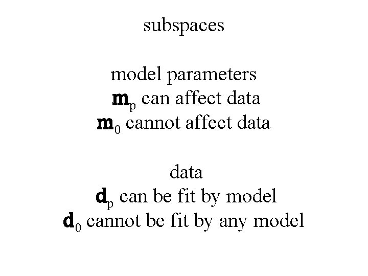 subspaces model parameters mp can affect data m 0 cannot affect data dp can