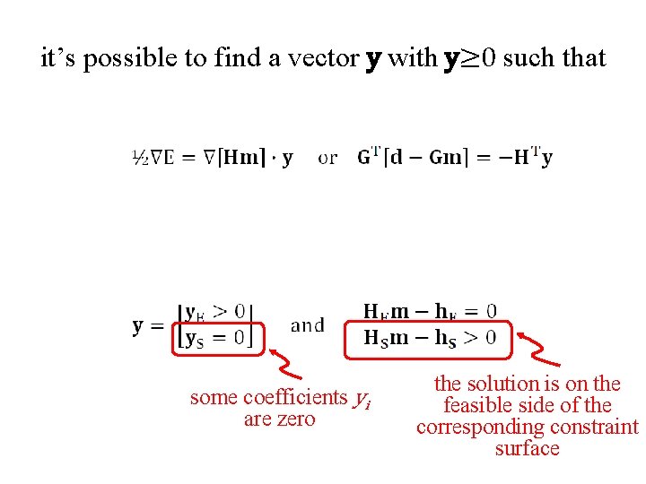 it’s possible to find a vector y with y≥ 0 such that some coefficients