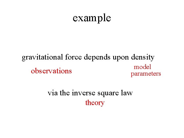 example gravitational force depends upon density model parameters observations via the inverse square law