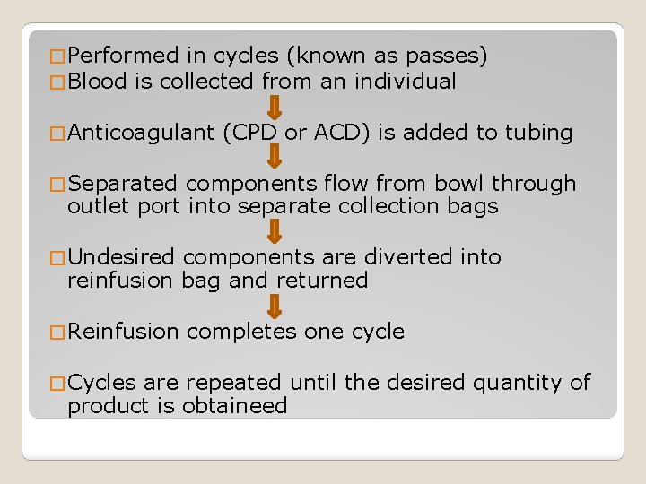 � Performed in cycles (known as passes) � Blood is collected from an individual