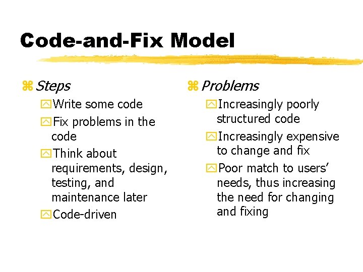 Code-and-Fix Model z Steps y. Write some code y. Fix problems in the code