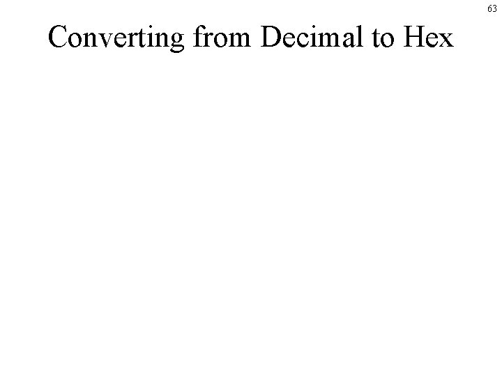 63 Converting from Decimal to Hex 63 Converting from Decimal to Hex
