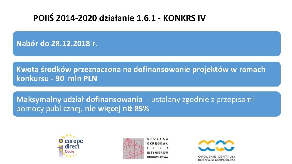 POIiŚ 2014 -2020 działanie 1. 6. 1 - KONKRS IV Nabór do 28. 12.