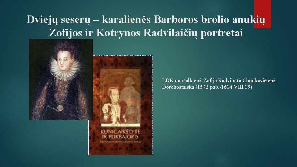 Dviejų seserų – karalienės Barboros brolio anūkių Zofijos ir Kotrynos Radvilaičių portretai LDK maršalkienė