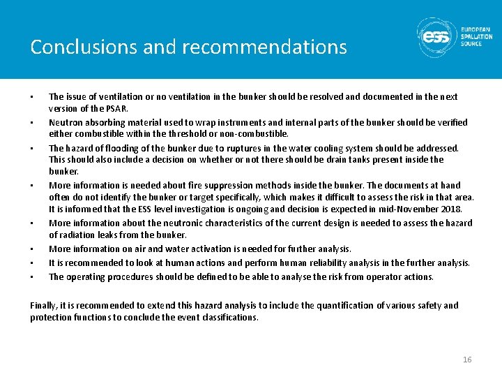 Conclusions and recommendations • • The issue of ventilation or no ventilation in the