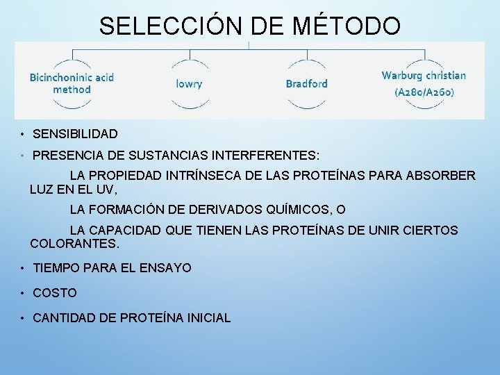 SELECCIÓN DE MÉTODO • SENSIBILIDAD • PRESENCIA DE SUSTANCIAS INTERFERENTES: LA PROPIEDAD INTRÍNSECA DE