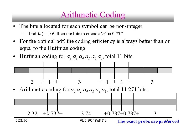 Arithmetic Coding • The bits allocated for each symbol can be non-integer – If Arithmetic Coding • The bits allocated for each symbol can be non-integer – If