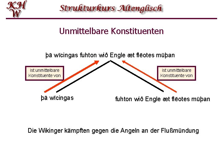 Unmittelbare Konstituenten þā wīcingas fuhton wið Engle æt flēotes mūþan ist unmittelbare Konstituente von