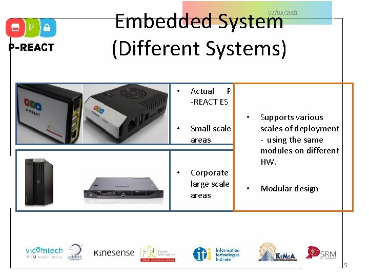 Embedded System (Different Systems) 02/03/2021 • Actual P -REACT ES • Small scale areas