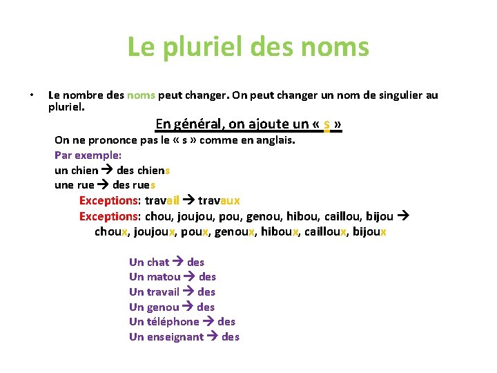 Le pluriel des noms • Le nombre des noms peut changer. On peut changer