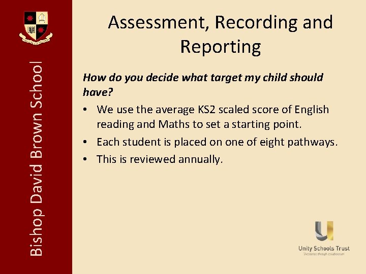 Bishop David Brown School Assessment, Recording and Reporting How do you decide what target