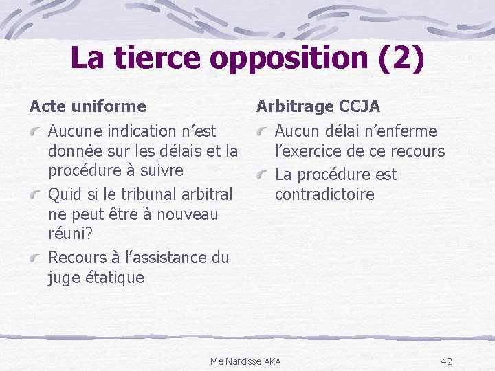 La tierce opposition (2) Acte uniforme Arbitrage CCJA Aucune indication n’est donnée sur les