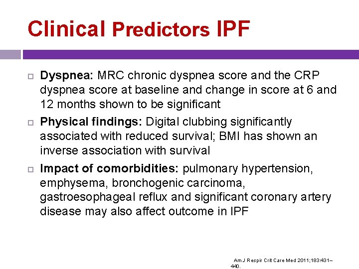 Clinical Predictors IPF Dyspnea: MRC chronic dyspnea score and the CRP dyspnea score at