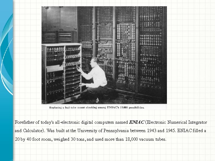Forefather of today's all-electronic digital computers named ENIAC (Electronic Numerical Integrator and Calculator). Was Forefather of today's all-electronic digital computers named ENIAC (Electronic Numerical Integrator and Calculator). Was