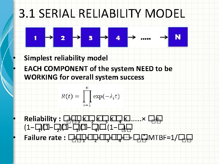 3. 1 SERIAL RELIABILITY MODEL • • Simplest reliability model EACH COMPONENT of the 3. 1 SERIAL RELIABILITY MODEL • • Simplest reliability model EACH COMPONENT of the
