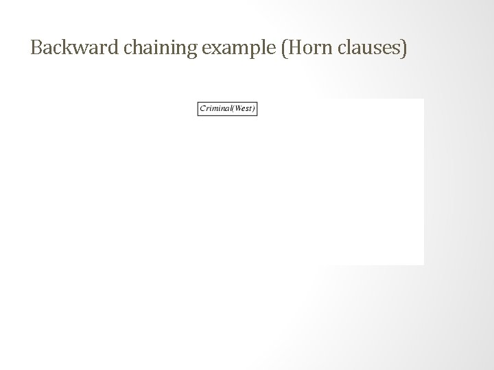 Backward chaining example (Horn clauses) Backward chaining example (Horn clauses)