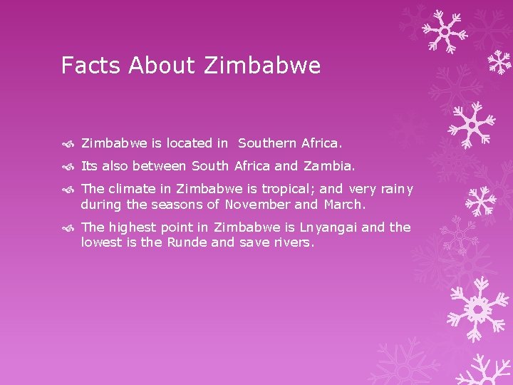 Facts About Zimbabwe is located in Southern Africa. Its also between South Africa and