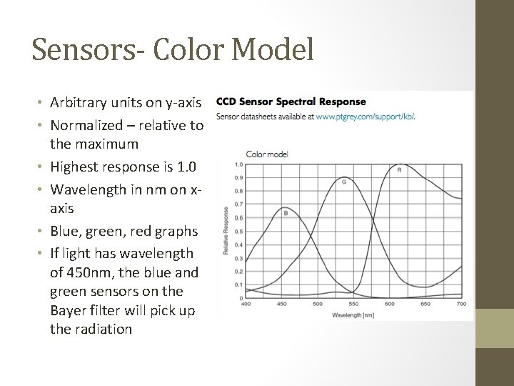 Sensors- Color Model • Arbitrary units on y-axis • Normalized – relative to the