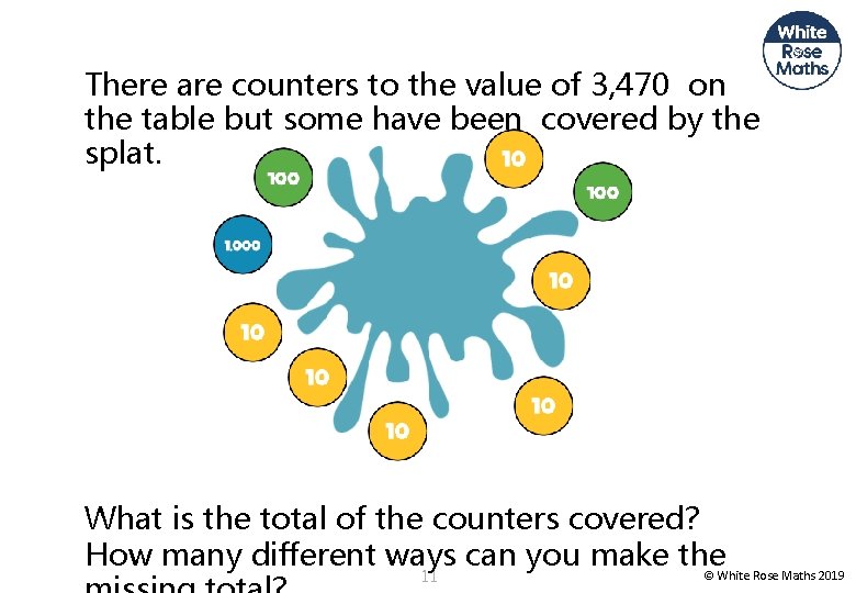 There are counters to the value of 3, 470 on the table but some