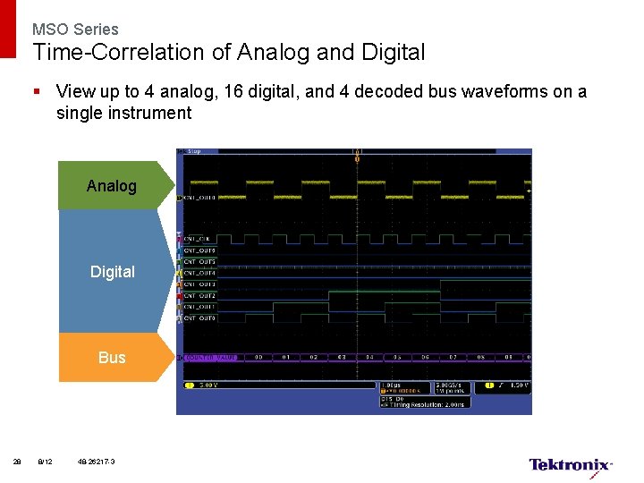 MSO Series Time-Correlation of Analog and Digital § View up to 4 analog, 16