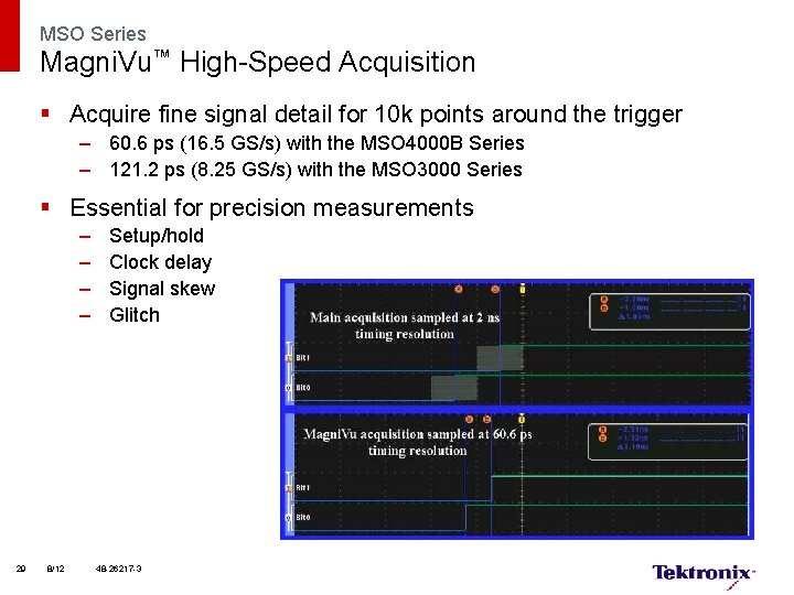 MSO Series Magni. Vu™ High-Speed Acquisition § Acquire fine signal detail for 10 k